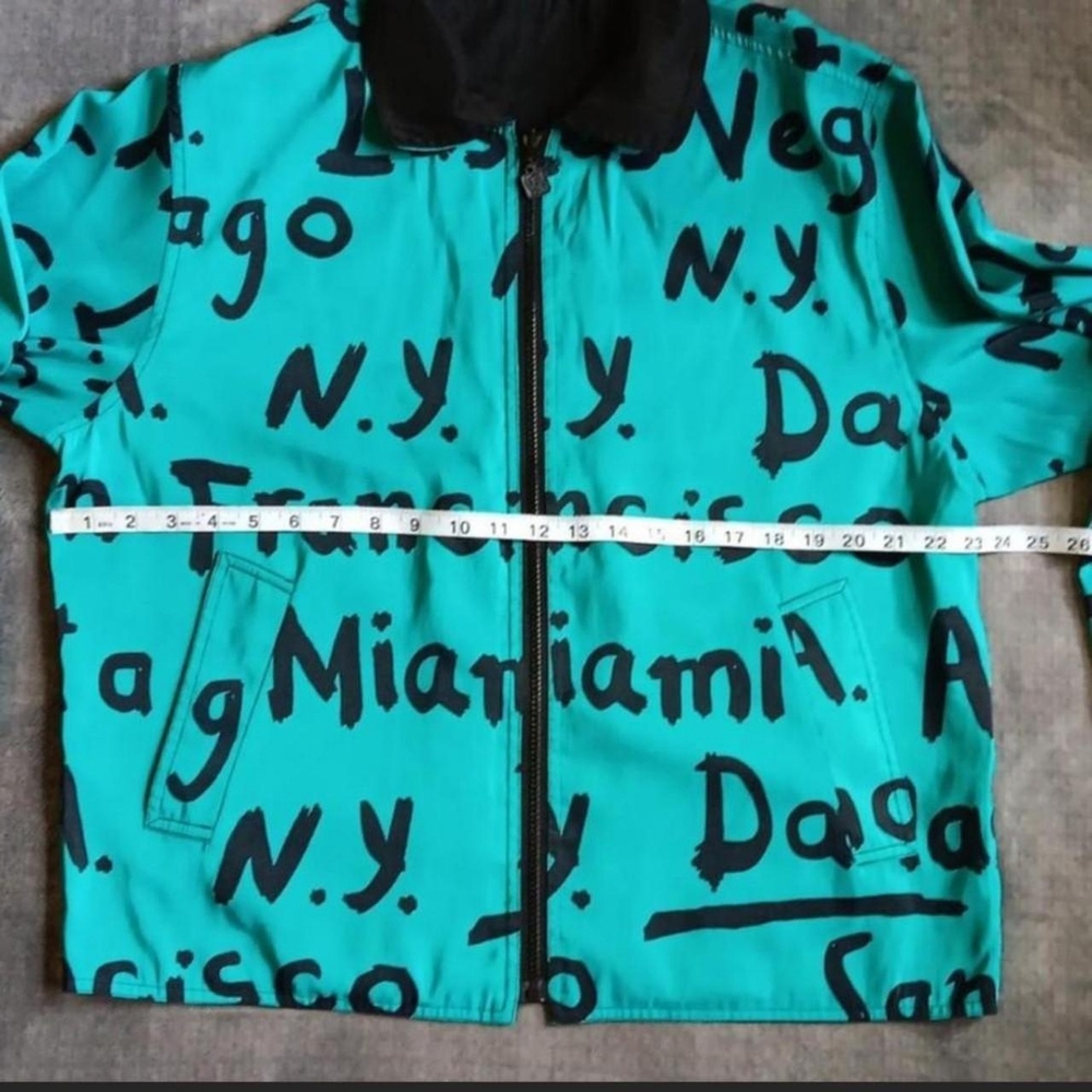 Vintage Reversible Teal Graphic Print City Jacket, L.A. N.Y. Miami San Francisco - Picture 5 of 7